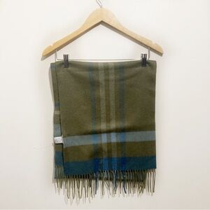 La Seine Cashmere Scarf New Olive Green Plaid Fringe New